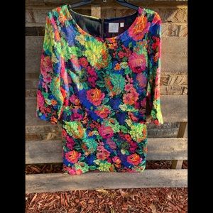 Floral print tunic dress pockets lined long sleeve
